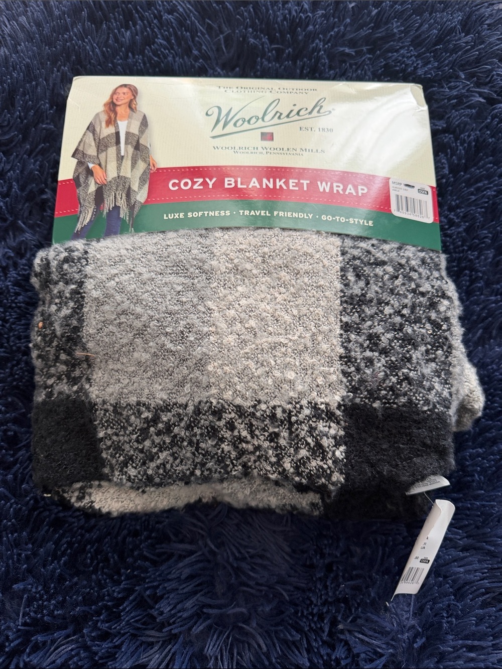 Woolrich Gray Plaid Cozy Blanket Wrap NEW with tags